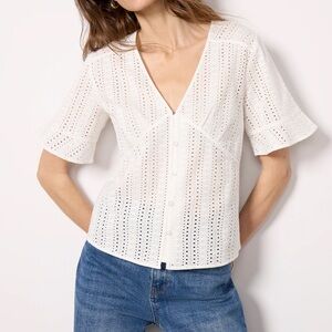 Evereve Lottie Eyelet Top Blouse‎ Size Small 100% Cotton